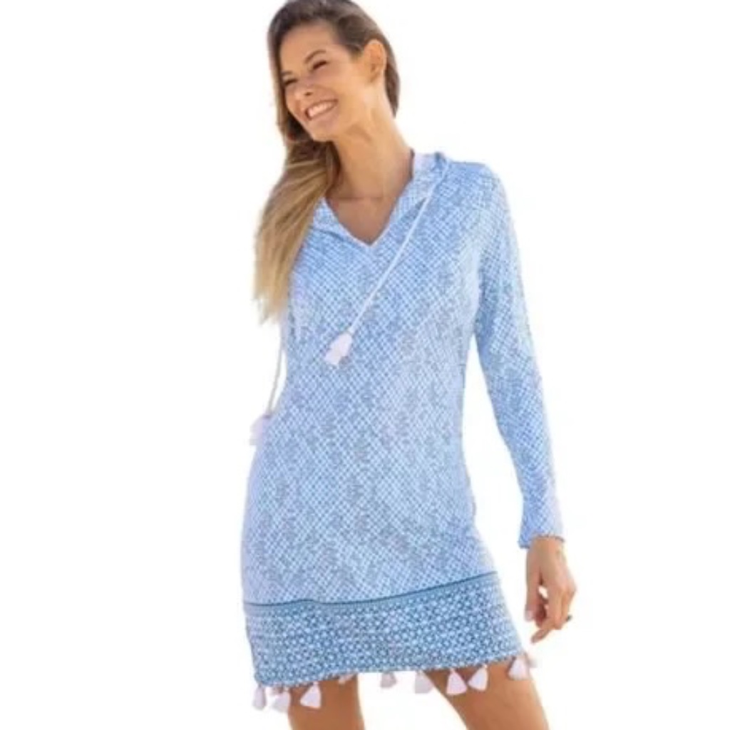 New Cabana Life Blue White Hooded Swim Coverup. Sag Harbor (Style) Size L *Nwt*